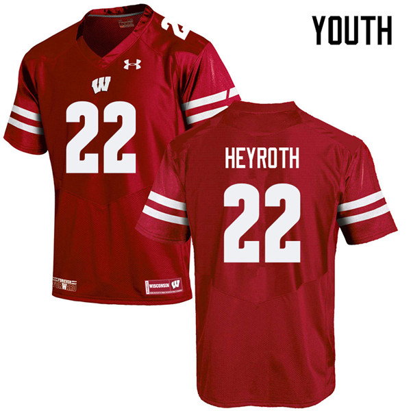Youth #22 Jacob Heyroth Wisconsin Badgers College Football Jerseys Sale-Red